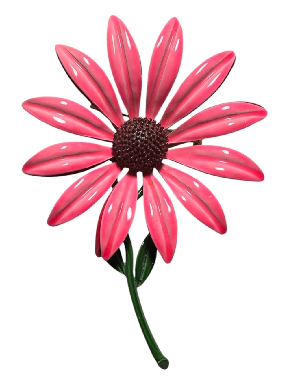 Vintage Pink Enamel Daisy Flower Brooch Large Retro Floral Pin